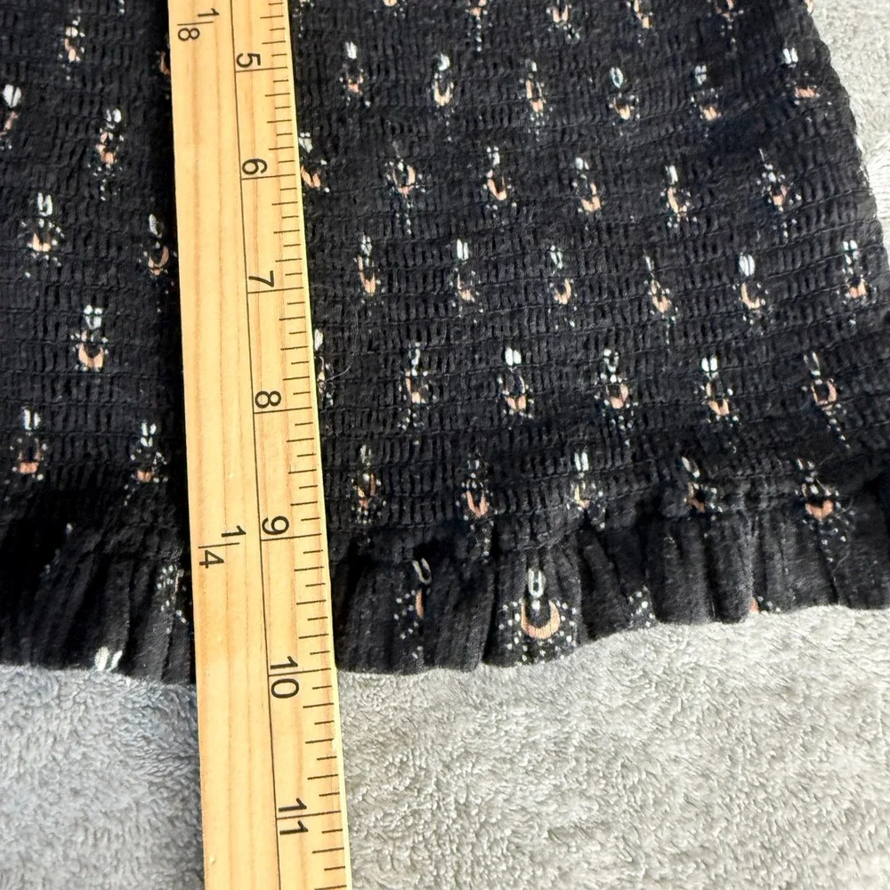 Free People‎ Smocked Celestial Crop Top Womens XS Black Moon Sun Long Sleeve EX